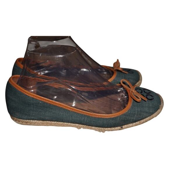 Coach Shoes - Coach Denim Espadrille Ballet Flats Women’s 10 Blue Tan Logo Bow Casual Shoes